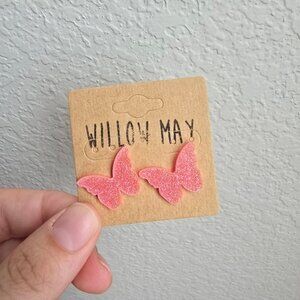 Willow May Glitter Pink Butterfly Earrings
